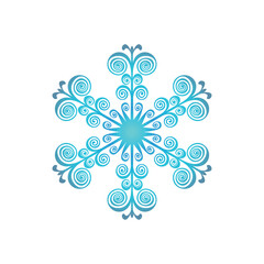 Blue template snowflake with shadow. Isolated snowflakes icon, round mandala. Winter Holiday cartoon flat illustration. Merry Christmas and New year Vector. Hand draw style.