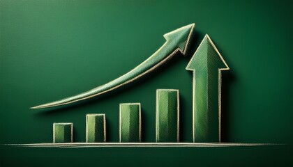 chalkboard graph arrow artistic representation of growth on dark green surface