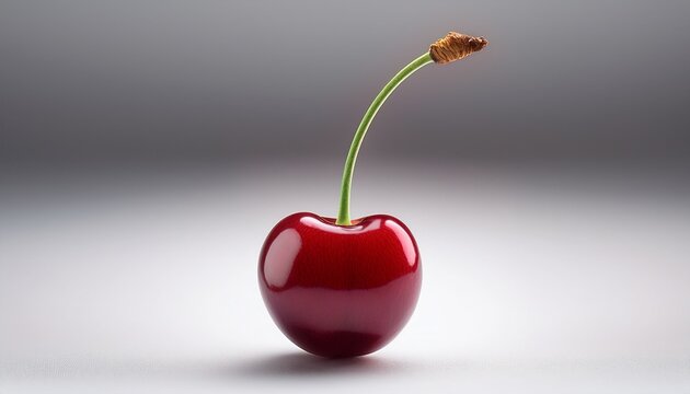 sweet temptation a single vibrant cherry boasting a glossy red skin stands isolated its long slender stem adds a touch of elegance to this timeless fruit