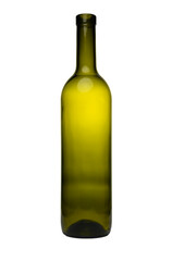 Green Glass Bordeaux Wine Bottle on White Background