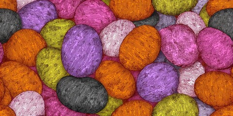 Assortment of multicolored, textured ovals creates a vibrant, repeating pattern background