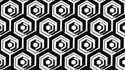 Seamless geometric hexagon pattern vector, abstract black and white honeycomb background, modern technology texture design, isolated repeating wallpaper illustration.