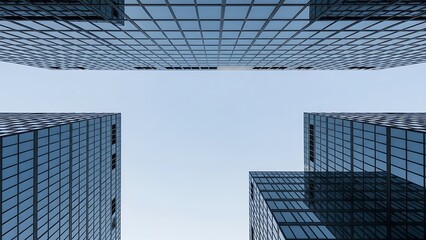 Fototapeta premium Modern Glass Architecture Design Urban Skyline Blue Sky Corporate Buildings