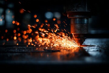 Sparks from Metal Cutting Process in Workshop