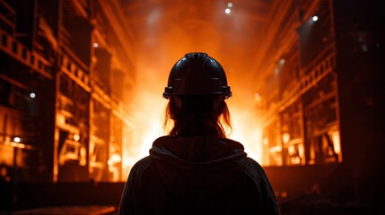 Reflection in a Steel Mill with Fiery Background