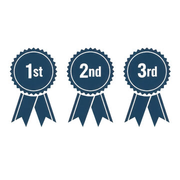 Set of three award ribbons with 1st, 2nd, and 3rd place labels