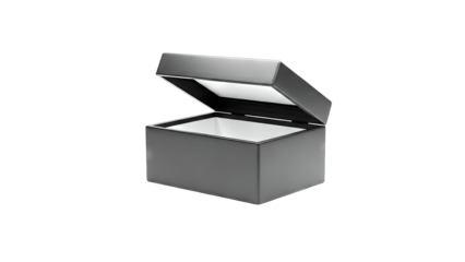 Open Gray Box with Lid on White Background