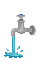 水を出しっぱなしの蛇口　水彩風手描きベクターイラスト