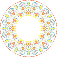 Retro 60s Style Round Dots Mandala Frame, Vintage ornament Circular Pattern, Transparent Background, Copy Space