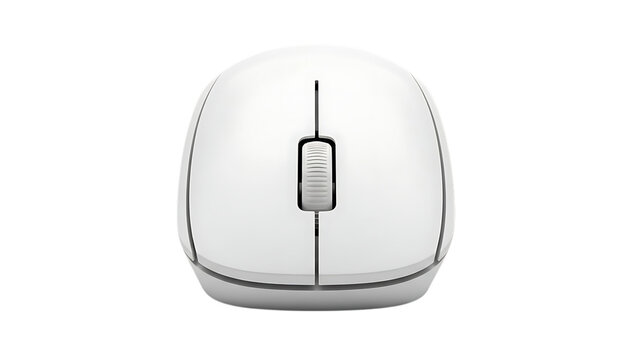 White computer mouse with a sleek and a central scroll wheel isolated on a transparent background tech