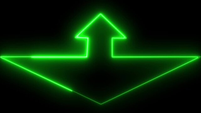    Abstract neon arrow up and down doing direction information animation. abstract purple neon home icon seamless loop black background .