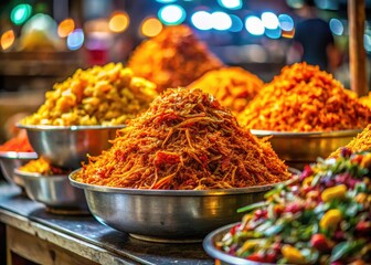 Fototapeta premium Saffroninfused delights from Indias bustling streets bring authentic flavors to a London market stall