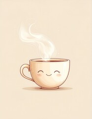 Cute tea cup mascot with a calm expression