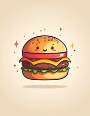 Smiling burger mascot character on a clean background