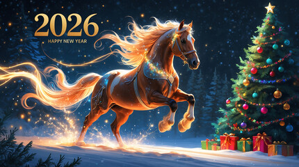 New Year's card 2026 with a horse - the symbol of the New Year