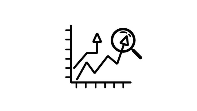 Rising Line Chart with Magnifying Glass, Financial Performance Monitoring and Investment