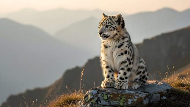 Snow Leopard Cub Portrait in Mountains Feline Wildlife Conservation