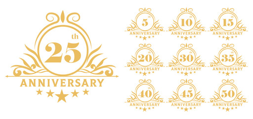 Anniversary Logo Set 5, 10, 15, 20, 25, 30, 35, 40, 45, 50  Golden Emblem Collection