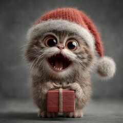 Adorable cat brings a touch of christmas cheer. Color background. Enchanting cat baby in santa's hat surrounded by holiday magic. Concept art. Branding asset.