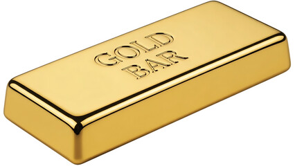 Fototapeta premium Gold bar, with gold color and text shiny rectangle metal, isolated on a white or transparent background, cutout, PNG