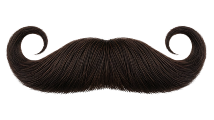 Handlebar mustache, brown curly vintage facial hair, isolated on a white or transparent background, cutout, PNG
