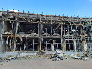 Office center after the fire, building was destroyed by fire