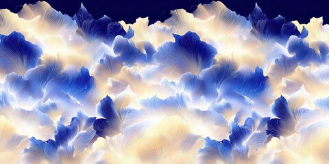Abstract Blue and Gold Textured Background with Cloud Like Formations and Sparkling White Dots Creates an Ethereal Dreamscape Effect and Soft Lighting Style