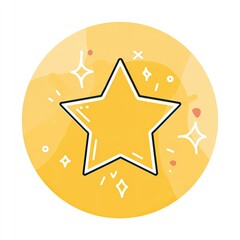 Obraz premium Minimalist, hand-drawn star icon with sparkles in a yellow watercolor circle