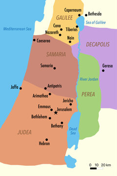 Holy Land in the Time of Jesus and Herod the Great &ndash; Biblical Regions Map Illustration