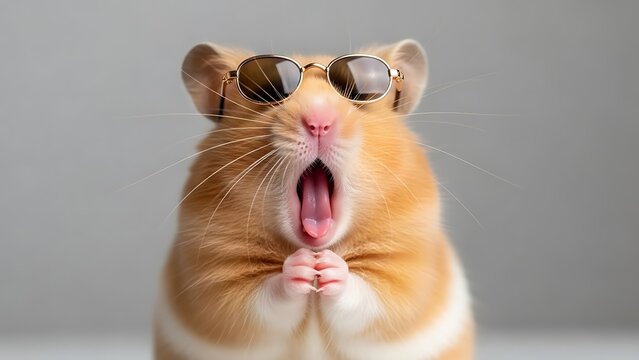 Funny Hamster Wearing Glasses Yawning Rodent Pet Animal Portrait