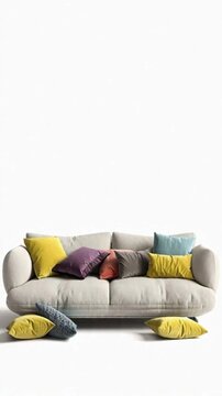 Modernes Sofa mit bunten Kissen &ndash; 3D-Rendering