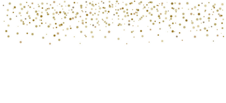 Gold star confetti border isolated on transparent background. Festive Holiday backdrop vector graphic elements. Falling stars illustration. Celebration, New Year, Christmas invitations banner, cards - Powered by Adobe