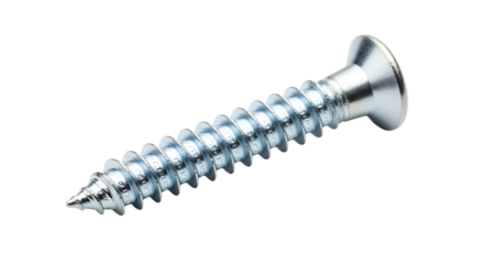 Silver Metal Screw with Sharp Point and Flat Head, , isolated on a white or transparent background, cutout, PNG