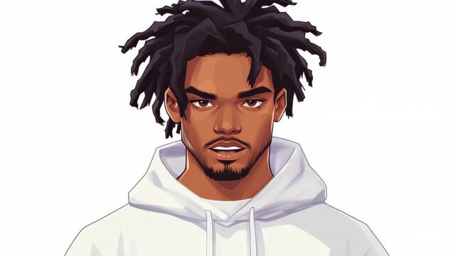 Character Portrait: Captivating illustration of a person with stylish dreadlocks in a modern attire, evoking a sense of self-assuredness and contemplation.