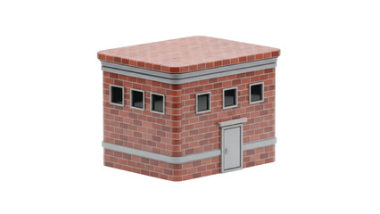 3D icon brick wall building, isolated on white background