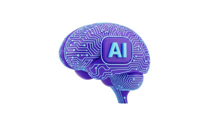 3D icon AI brain circuit, isolated on white background