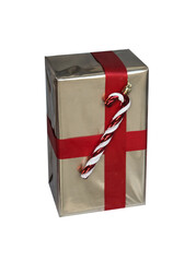 A New Years gift wrapped in gold paper, isolated
