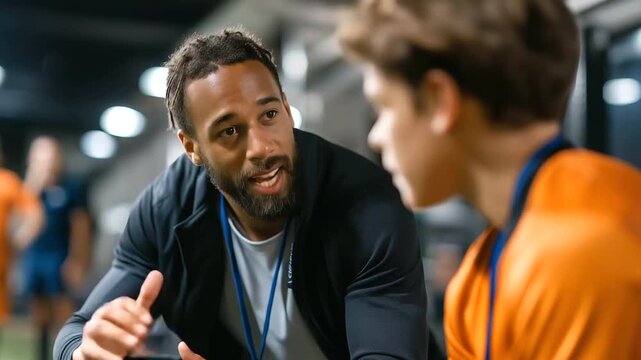 Professional athlete coaching young faceless player sports training mentor guidance support underprivileged youth empowerment teamwork development athletic inspiration skill