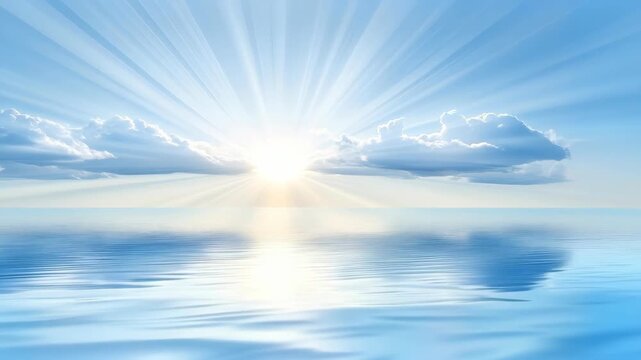 Skyward Radiance: Capturing the ethereal beauty of a sunlit sky meeting tranquil waters, a symphony of light and reflection paints a serene picture of boundless freedom and peace.