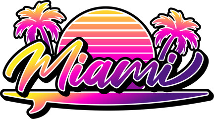 Obraz premium miami beach tropical paradise style typography editable text effect font type template background