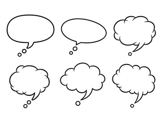 Set of six speech bubbles isolated on white background