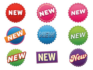 Colorful new badges isolated on white background