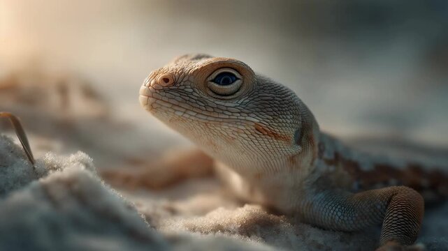 Desert lizard macro portrait at sunset