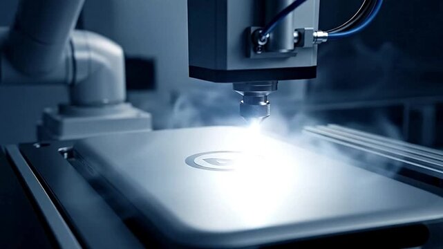 Precision Laser Engraving Machine Creating Intricate Designs on Metal Surface.