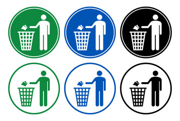 Fototapeta premium trash bin sign label sticker for garbage can isolated pictogram set group bundle vector design