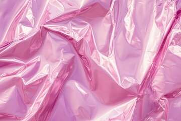 Textured neon pink metallic polyethylene film with wrinkled surface.