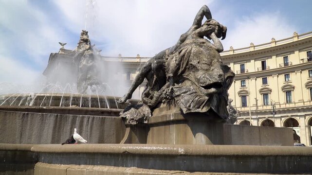 Picturesque view of the Fountain of the Naiads situated in central Rome, Italy