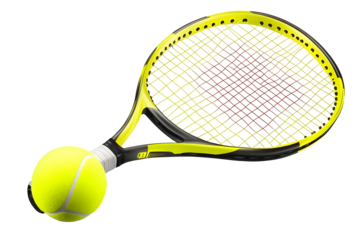 Tennis racket with tennis ball isolated on a white background vector illustration flat design with transparent PNG or ultrarealistic highresolution pho