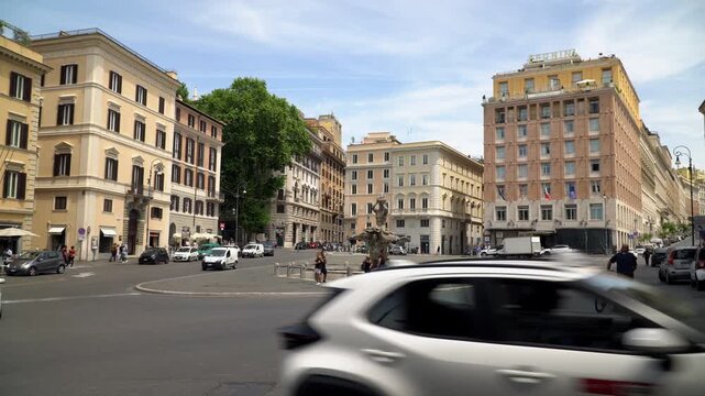 The Barberini square located in historic center of Rome, Italy.