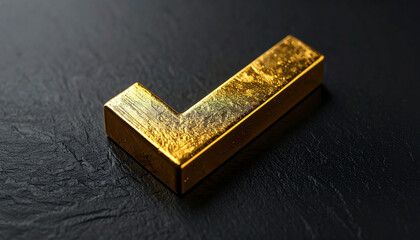 Shiny gold check mark isolated on black background, confirmation and success symbol, metallic texture